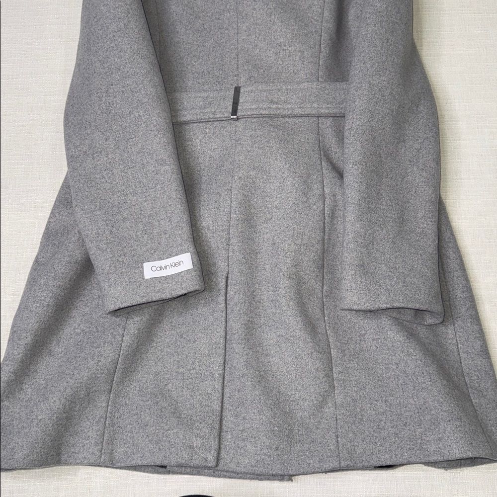 Calvin Klein women’s gray wool-blend wrap coat. - Picture 9 of 12